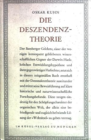 Image du vendeur pour Die Deszendenz-Theorie: Grundlegung der Ganzheitsbiologie. mis en vente par books4less (Versandantiquariat Petra Gros GmbH & Co. KG)