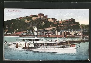 Bild des Verkufers fr Ansichtskarte Koblenz, Dampfer Undine auf dem Rhein, Blick zur Festung Ehrenbreitstein zum Verkauf von Bartko-Reher