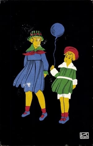 Scherenschnitt Künstler Ansichtskarte / Postkarte Kallenbach, Hilde, Kinder mit Luftballon