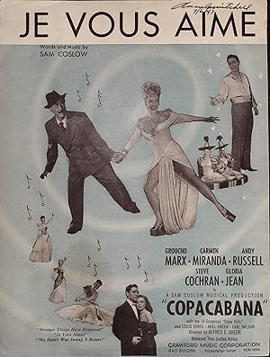 Imagen del vendedor de Copacabana Sheet Music 1947 Groucho Marx a la venta por AcornBooksNH