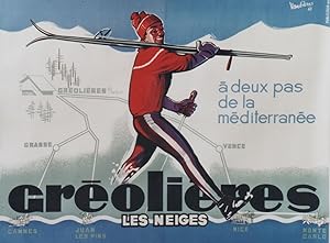 "GRÉOLIÈRES LES NEIGES" Affiche originale entoilée / Offset par VANDIÈRES / Imp. PUBLICITOR Nice ...