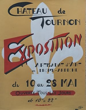 "EXPOSITION ARTISANAT d'ART en DRÔME ARDÈCHE / CHÂTEAU de TOURNON 1961" Maquette originale à la g...