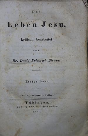 Bild des Verkufers fr Das Leben Jesu, kritisch bearbeitet. Zweite Auflage. 2 Bnde. zum Verkauf von Antiquariat  Braun