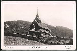 Fotografie R. Nyblin, Skien, Ansicht Eidsborg, Kirke, Kirche mit Friedhof