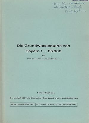 Seller image for Die Grundwasserkarte von Bayern 1: 25000. Sonderdruck aus dem "Sonderheft 1967 der Deutschen Gewsserkundlichen Mitteilungen" for sale by Bcher bei den 7 Bergen
