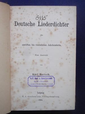 Imagen del vendedor de Deutsche Liederdichter des zwlften bis vierzehnten Jahrhunderts. Eine Auswahl. a la venta por Antiquariat Klabund Wien