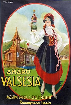 "AMARO VALSESIA" Affiche italienne originale entoilée / Litho GROS. MONTI & C. (Torino,Italie) 1919