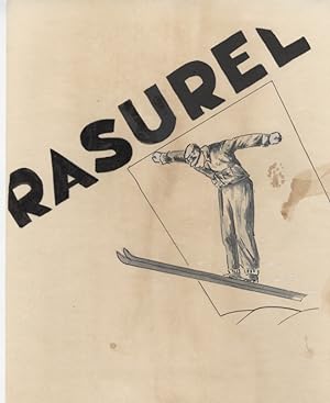 "RASUREL" Maquette originale encre de Chine aquarellée sur papier (années 30)
