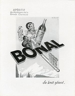 "BONAL se boit glacé" Annonce originale entoilée illustrée par Charles LEMMEL et parue dans L'ILL...