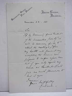 Image du vendeur pour JOHN JAMES ROBERT MANNERS, 7TH DUKE OF RUTLAND - Signed letter December 22, 1881. mis en vente par Imperial Books and Collectibles