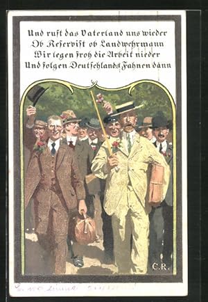 Bild des Verkufers fr Knstler-Ansichtskarte sign. C. Rchling: Und ruft das Vaterland uns wieder, Ob Reservist ob Landwehrmann. zum Verkauf von Bartko-Reher