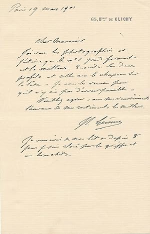 Jean-Léon GEROME lettre autographe signée choisit des photographies