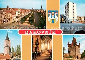 Postkarte Carte Postale 73743255 Rakovnik CZ Husovo namesti sidliste Vysoka brana chram sv Bartol...
