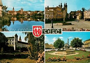 Postkarte Carte Postale 73747095 Telc CZ Panorama pres Ulicky rybnik Radnice se zamkem Zamecka za...