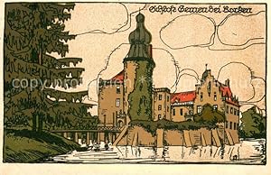 Postkarte Carte Postale 73752767 Borken Westfalen Schloss Bemen Kuenstler-Steinzeichnung Borken W...