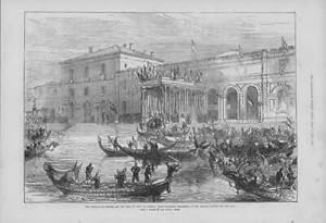 Seller image for 1875 Antique Print - ITALY Venice Emperor Austria Railway Station Gondolas(248) for sale by Antique Paper Company