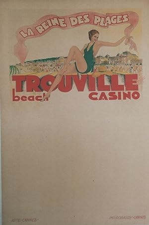 "TROUVILLE La REINE DES PLAGES (BEACH, CASINO)" Affiche originale entoilée Litho par ARTE Cannes ...