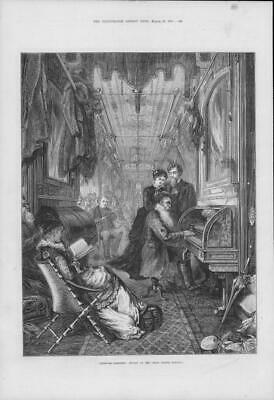 Seller image for 1875 Antique Print - USA Union Pacific Railway Piano Ladies Reading (213) for sale by Antique Paper Company