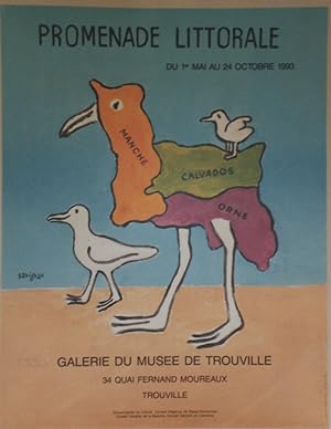 "PROMENADE LITTORALE TROUVILLE / EXPOSITION SAVIGNAC à la GALERIE DU MUSÉE de TROUVILLE 1993" Aff...