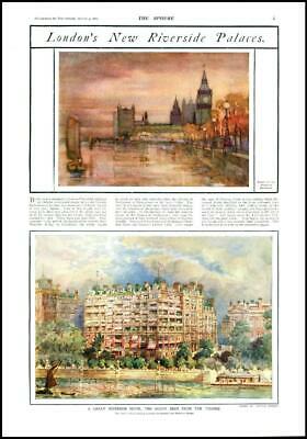 Seller image for 1905 LONDON COLOUR Houses of Parliament Savoy View from the Thames (119) for sale by Antique Paper Company