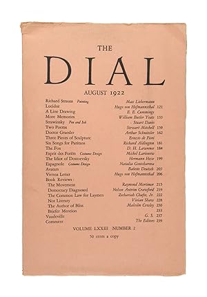 The Dial, August 1922, Volume LXXIII, Number 2 [containing More Memories by Yeats]