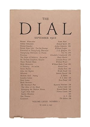 The Dial, September 1922, Volume LXXIII, Number 3 [containing More Memories by Yeats]