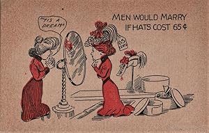 Imagen del vendedor de Marital wisdom postcard: Men Would Marry if Hats Cost 65 cents a la venta por Mobyville