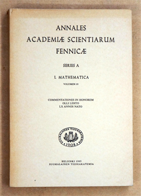 Bild des Verkufers fr Annales Academiae scientiarum Fennicae. Sectio A. Mathematica. Commentationes in honorem Olli Lehto LX annos nato. zum Verkauf von antiquariat peter petrej - Bibliopolium AG