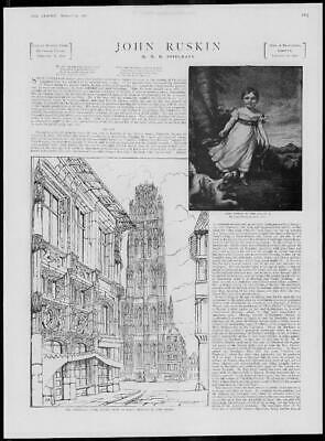 Seller image for 1900 Antique Print - FAMED PERSON John Ruskin Cathedral Spire Rouen Drawing(250) for sale by Antique Paper Company