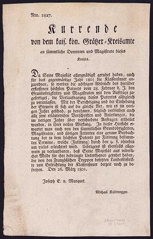 Kurrende Graz, Kurrende von dem kais. kgl. Gratzer-Kreisamte bezüglich der Klassensteuer von 1801