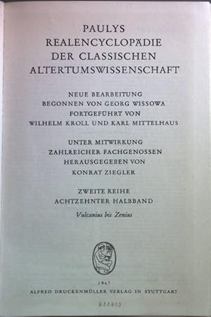 Seller image for Paulys Realencyclopdie der classischen Altertumswissenschaft: Zweite Reihe: 18. HALBBAND: Vulcanus bis Zenius. for sale by books4less (Versandantiquariat Petra Gros GmbH & Co. KG)