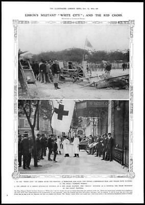 Seller image for 1910 Antique Print - PORTUGAL Lisbon Red Cross Praca Marquez Pombal Seculo (324) for sale by Antique Paper Company