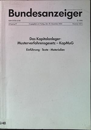 Imagen del vendedor de Das Kapitalanleger-Musterverfahrensgesetz - KapMuG: Einfhrung, Texte, Materialien. Jahrgang 57, Nummer 247 a. a la venta por books4less (Versandantiquariat Petra Gros GmbH & Co. KG)