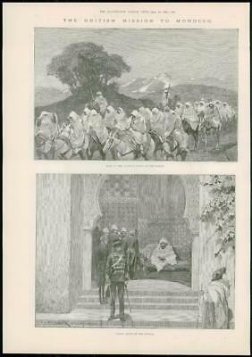 Bild des Verkufers fr 1887 Antique Print - AFRICA MOROCCO SULTAN WIVES HORSEBACK SULTAN SOLDIERS (278) zum Verkauf von Antique Paper Company