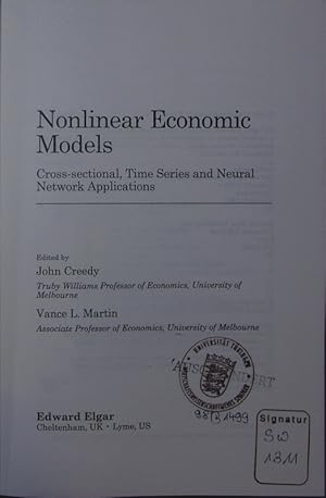 Bild des Verkufers fr Nonlinear economic models. cross-sectional, time series and neural network applications. zum Verkauf von Antiquariat Bookfarm