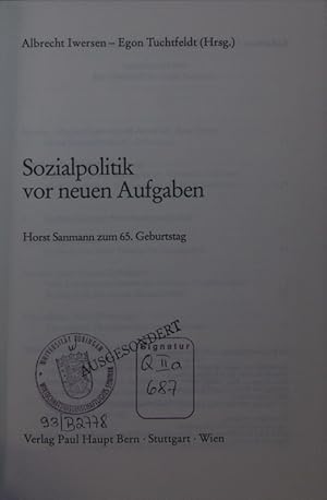 Bild des Verkufers fr Sozialpolitik vor neuen Aufgaben. Horst Sanmann zum 65. Geburtstag. zum Verkauf von Antiquariat Bookfarm