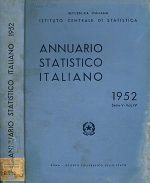 Bild des Verkufers fr Istituto centrale di statistica annuario statistico italiano 1952, Serie V,Vol.IV zum Verkauf von Biblioteca di Babele