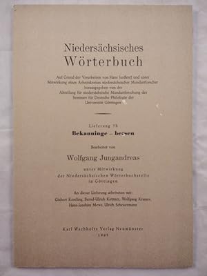 Bild des Verkufers fr Niederschsisches Wrterbuch. Lieferung 7 b. Bekanninge - bersen. zum Verkauf von KULTur-Antiquariat