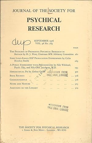 Imagen del vendedor de Journal of the Society for Psychical Research, September 1976, Vol. 48 No. 769 a la venta por Lincbook