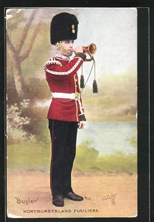 Postcard Bugler, Northumberland Fusiliers, britischer Soldat mit Trompete