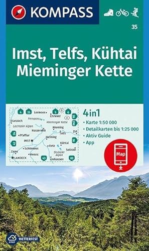 KOMPASS Wanderkarte Imst, Telfs, Kühtai, Mieminger Kette 1 : 50 000 | 4in1 Wanderkarte 1:50000 mi...