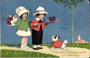 Künstler Ansichtskarte / Postkarte Baumgarten, Fritz, Glückwunsch Geburtstag, Kinder mit Geschenk...