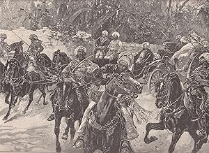 Bild des Verkufers fr Eine Ausfahrt des Sultans in Begleitung seiner berittenen Leibwache. Der Sultan sitzt in einer offenen, von 4 Pferden gezogenen Kutsche. zum Verkauf von Antiquariat Hild