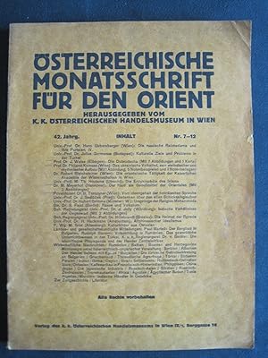 Bild des Verkufers fr sterreichische Monatsschrift fr den Orient. 42. Jahrgang, Nr.7 - 12 (Juli - Dez.) zum Verkauf von Antiquariat Schleifer