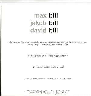 Seller image for Max Bill - Jakob Bill - David Bill - exhibition announcement for sale by The land of Nod - art & books