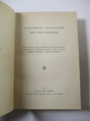 Image du vendeur pour Allgemeine Geschichte der Philosophie. (= Die Kultur der Gegenwart, Teil I, Abteilung V). mis en vente par Antiquariat Bookfarm