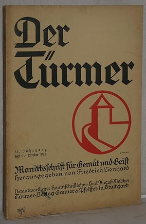 Seller image for Der Trmer. Monatsschrift fr Gemt und Geist. 31. Jahrgang, Heft 1. Oktober 1928. M. 7 Kunstbeilagen. for sale by Antiquariat Reinsch