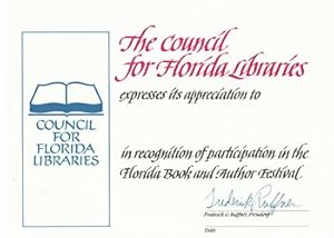 Blank Certificate of Recognition for participation in the Florida Book and Author Festival - Coun...