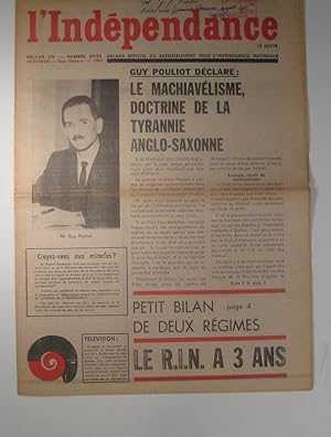 L'Indépendance. Volume 1, numéro 11 : Septembre-octobre 1963