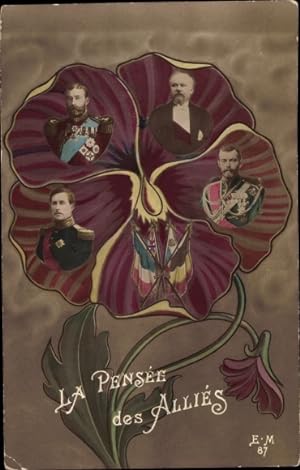 Bild des Verkufers fr Ansichtskarte / Postkarte La Pense des Allis, Albert I. von Belgien, George V., Zar Nikolaus II. von Russland, Poincar zum Verkauf von akpool GmbH